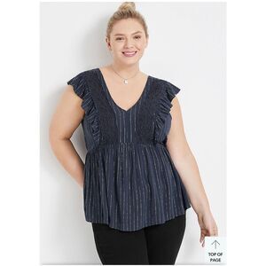 Gray metallic navy flutter sleeve top Draft Listing